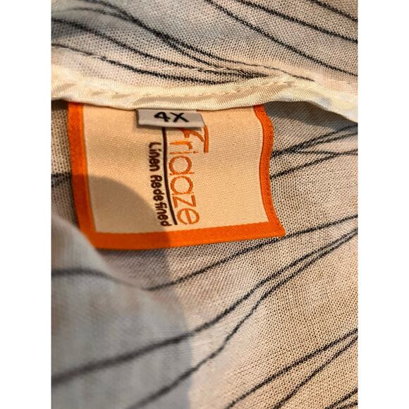 FRIDAZE 4X 100% Linen Women's Blouse Button Up, White Black, Collar, Hi-Low - Picture 7 of 7